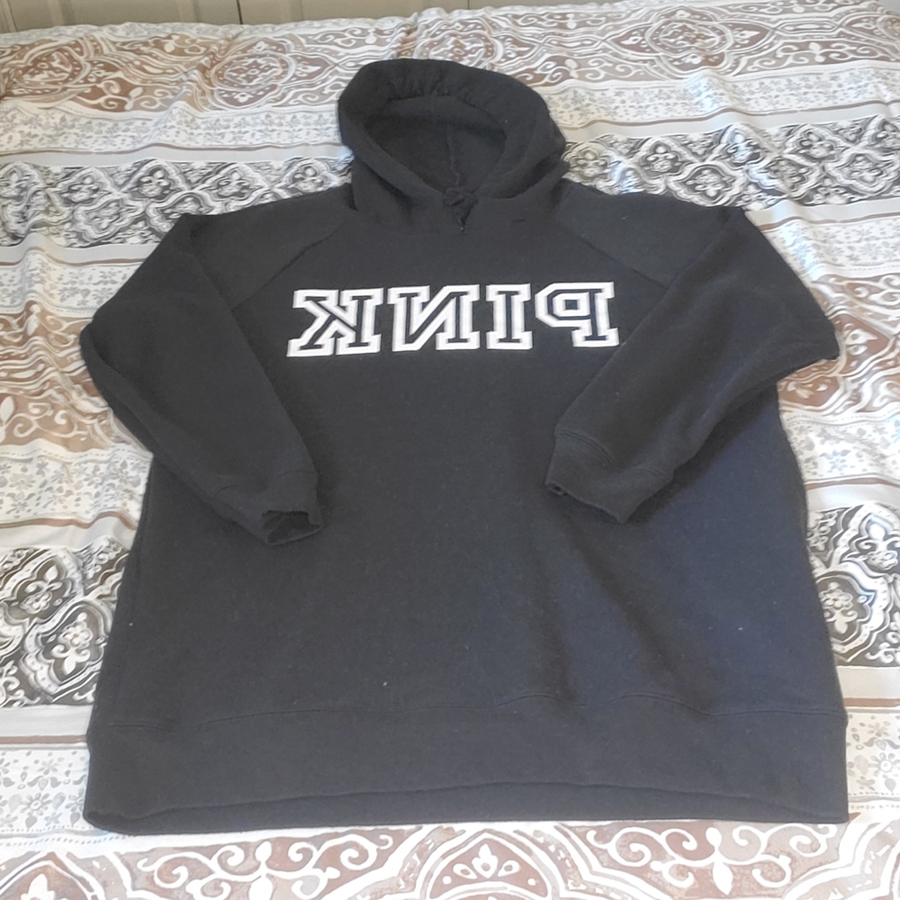 PINK Victoria's Secret Black Pullover Hoodie with White Logo